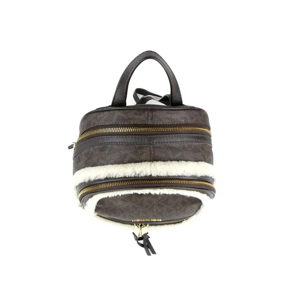 Michael Kors Brown Monogrammed Leather Shearling Trim Mini Backpack